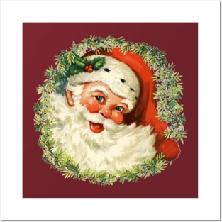 Vintage Santa Wreath Posters and Art